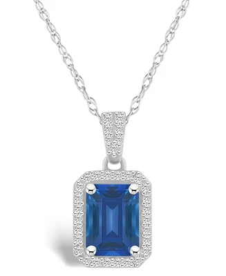 Macy's Lab Grown Sapphire (2 ct. t.w.) and Lab Grown Sapphire (1/5 ct. t.w.) Halo Pendant Necklace in 10K White Gold