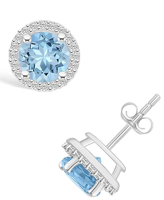 Lab Grown Spinel Aquamarine (1-7/8 ct. t.w.) and Lab Grown Sapphire (1/5 ct. t.w.) Halo Studs in 10K White Gold