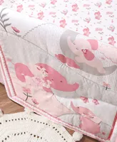 The Peanutshell Pink Elephant Crib Bedding Set for Baby Girls, 3 Piece Nursery Set