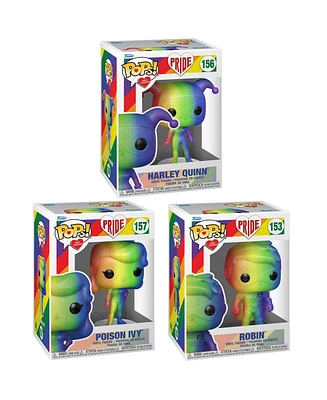 Funko Pop Heroes Dc Pride Collectors Set Rainbow Glitter 3 Figure Set Harley Quinn Poison Ivy Robin
