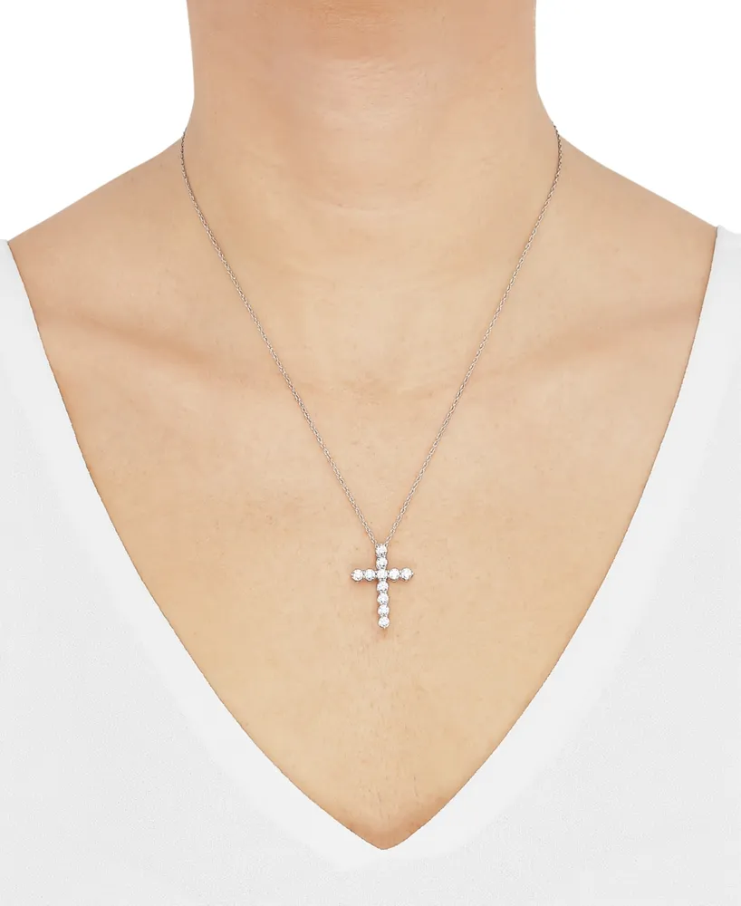 Grown With Love Lab Diamond Cross Pendant Necklace (1 ct. t.w.) 14k White or Yellow Gold, 16" + 2" extender