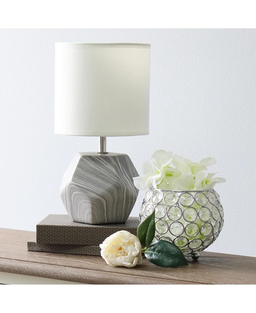 Simple Designs Round Prism Mini Table Lamp with Fabric Shade