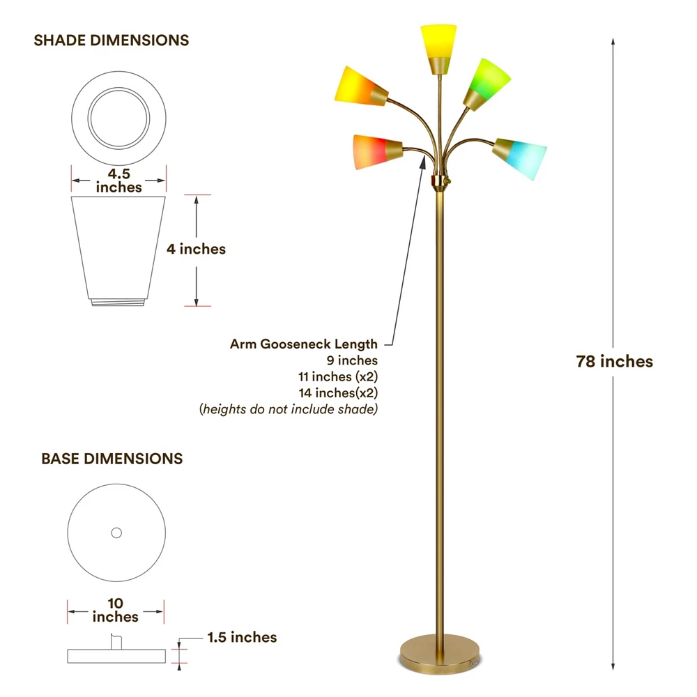 Brightech Medusa Modern 78" Led 5-Light Floor Lamp with Interchangeable Shades