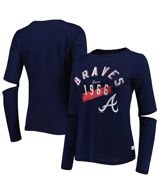 Women's Touch Navy Atlanta Braves Formation Long Sleeve T-shirt