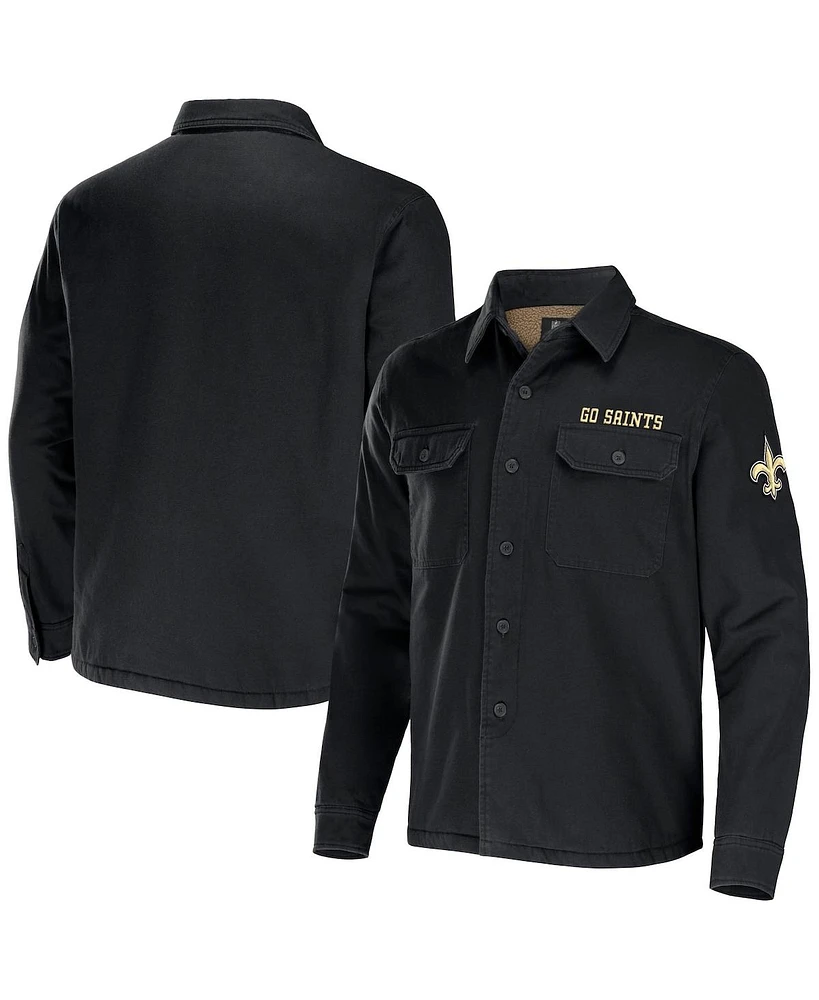 Men's Nfl x Darius Rucker Collection by Fanatics Black New Orleans Saints Canvas Button-Up Shirt Jacket