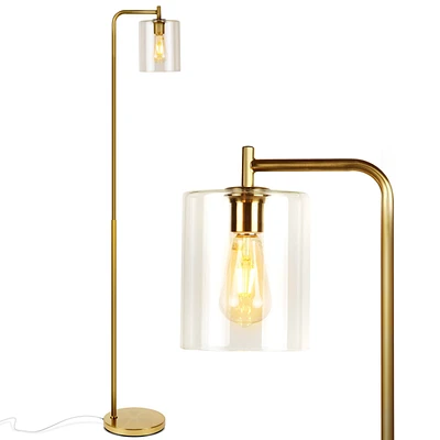 Elizabeth Modern Led Gold Floor Lamp with Glass Shade (66"), Edison Bulb Included
