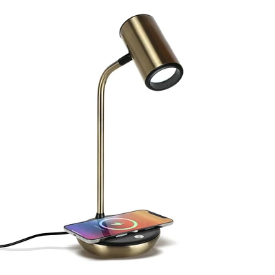 Brightech Ezra 16.5" Led Table Lamp with Wireless Charging Pad and Rotating Shade