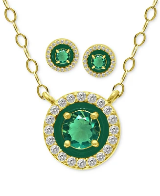 Giani Bernini 2-Pc. Set Lab-Grown Green Quartz (1-3/8 ct. t.w.) & Cubic Zirconia Pendant Necklace & Matching Stud Earrings in 18k Gold-Plated Sterling