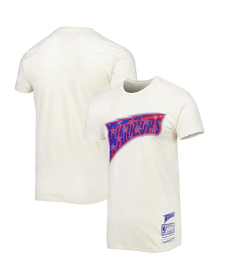 Men's Mitchell & Ness Cream Golden State Warriors Hardwood Classics Americana Freedom T-shirt