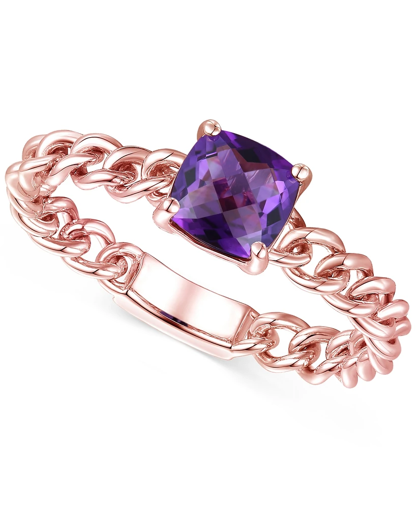 Amethyst Solitaire Chain Link Ring (7/8 ct. t.w.) 14k Rose Gold-Plated Sterling Silver (Also Blue Topaz, Emerald, Sapphire and Ruby)