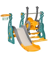 Qaba Toddler Swing and Slide Set with Basketball Hoop, Guitar Theme,