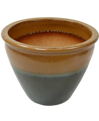 Large Ceramic Planter - Indoor or Outdoor Plant Pot with Drainage Holes - Forest Lake Green Glaze Finish - 15" - Chalet