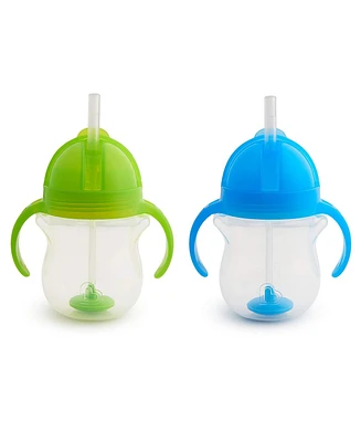 Munchkin Toddler Click Lock Weighted Straw Cup, 7 Ounce, Blue/Green, Pack of 2