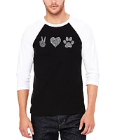 La Pop Art Men's Raglan Baseball 3/4 Sleeve Peace Love Dogs Word T-shirt