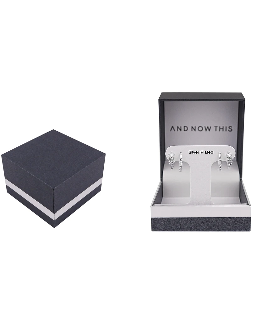 And Now This 2 Pair Crystal in Fine Silver-Plated Hoop Earring Set