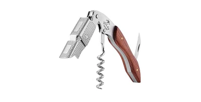 Corkscrew Wine Opener - Premium 420 Stainless Steel & Rosewood Wine Bottle Opener - Double Hinged Opener with Foil Cutter & Cap Remover
