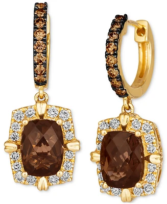 Le Vian Chocolate Quartz (2-1/2 ct. t.w.) & Diamond (5/8 ct. t.w.) Dangle Hoop Earrings in 14k Gold