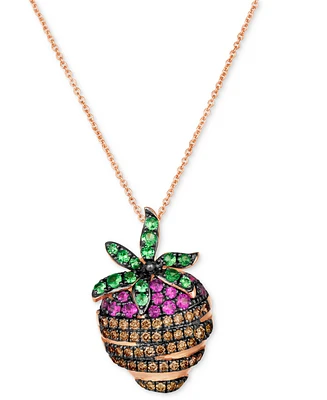 Le Vian Godiva x Le Vian Chocolate Covered Strawberry Pendant Necklace featuring Multi-Gemstone (5/8 ct. t.w.) & Chocolate Diamond (3/8 ct. t.w.) in 1