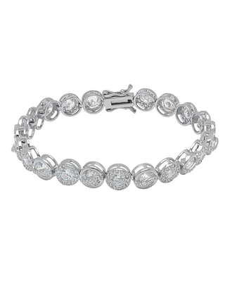 Macy's Fine Silver Plated Cubic Zirconia Round Halo and Bezel Link Bracelet