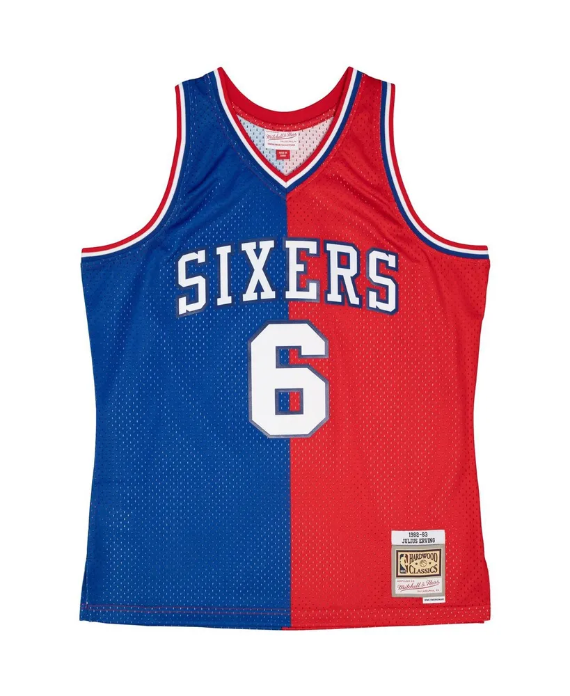 Men's Mitchell & Ness Julius Erving Royal, Red Philadelphia 76ers Hardwood Classics 1982-83 Split Swingman Jersey