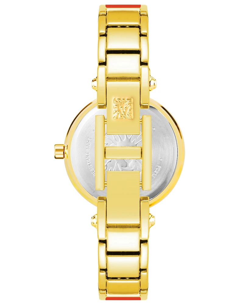 Anne Klein Women's Gold-Tone Alloy with Red Enamel Bangle Watch 34mm