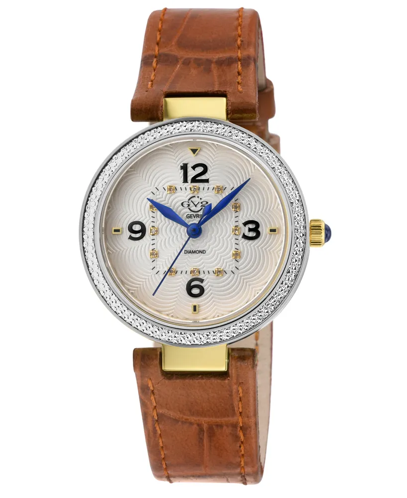 GV2 by Gevril Women's Piemonte Swiss Quartz Diamond Accents Light Brown Italian Leather Strap Watch 36mm