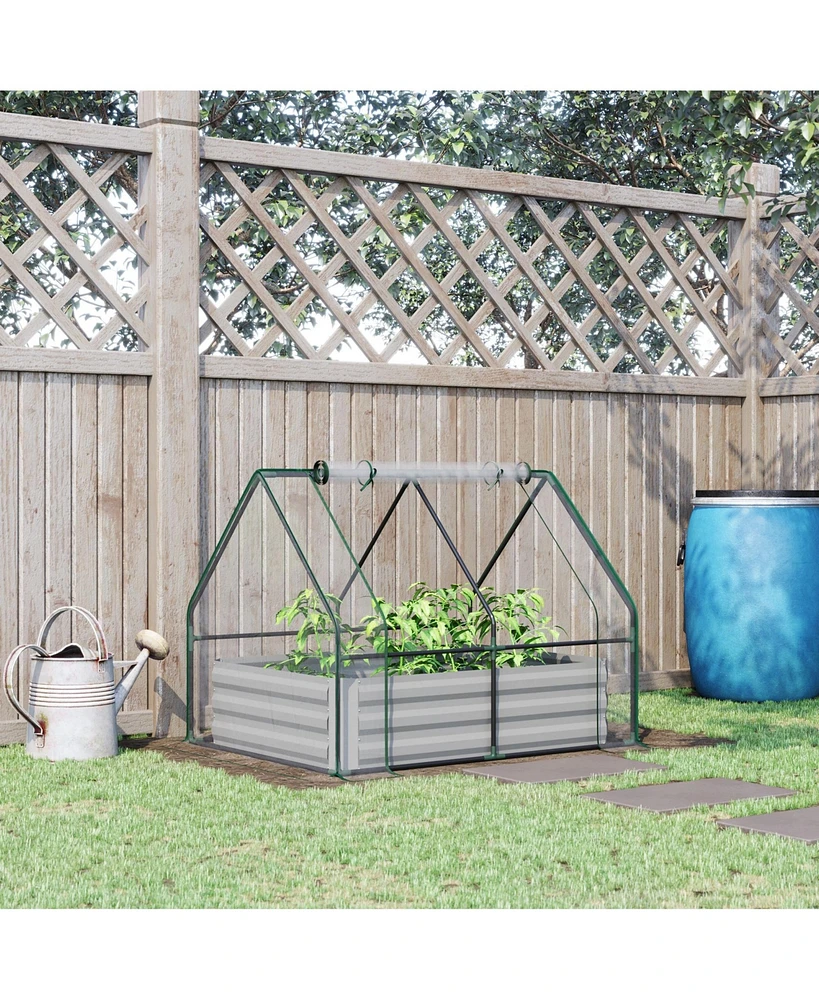 Steel Raised Garden Bed Planter Kit w/ Greenhouse, for Dual Use, Green
