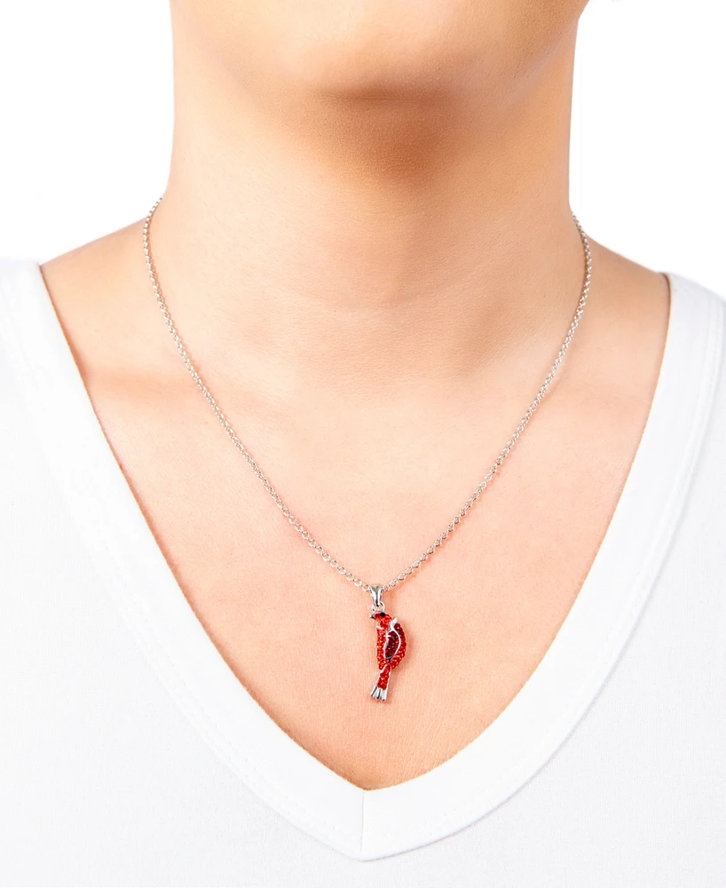 Macy's Red and White Crystal Cardinal Necklace (27/50 ct. t.w.) in Fine Silver Plated Brass