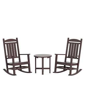 WestinTrends 3 Piece Outdoor Porch Rocking Chairs with Round Side Table Set