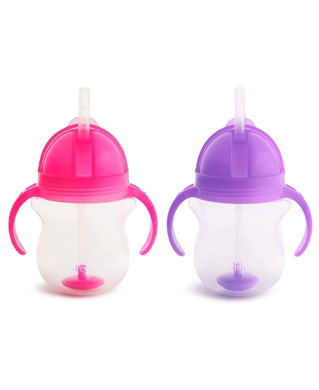 Munchkin Toddler Click Lock Weighted Straw Cup, 7 oz, Pink/Purple, Pack of 2