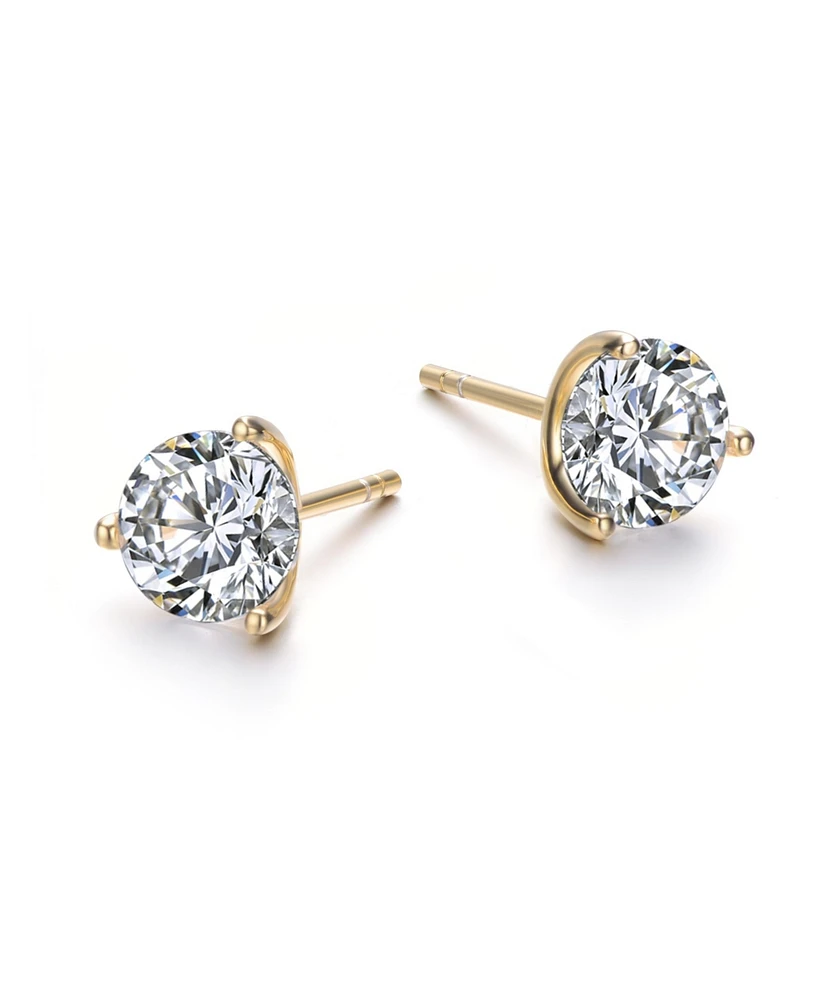 Elegant White Gold-Plated 3-Prong Martini Solitaire Stud Earrings