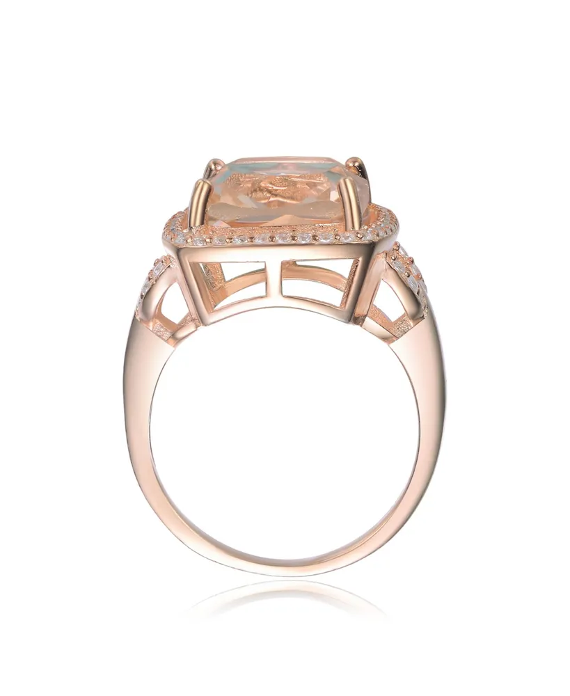 Square Shaped Peach and Accented White Cubic Zirconia 18K Rose Gold Plated Sterling Silver Ring