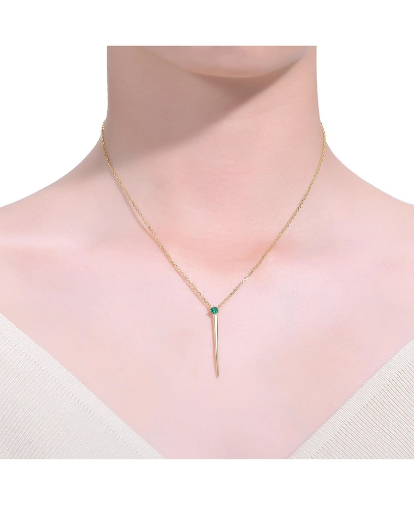 14k Yellow Gold Plated with Green Cubic Zirconia Solitaire Spike Pendant Y-Necklace Sterling Silver