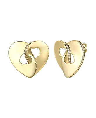 14k Gold Plated with Cubic Zirconia Modern Abstract Flower Stud Earrings