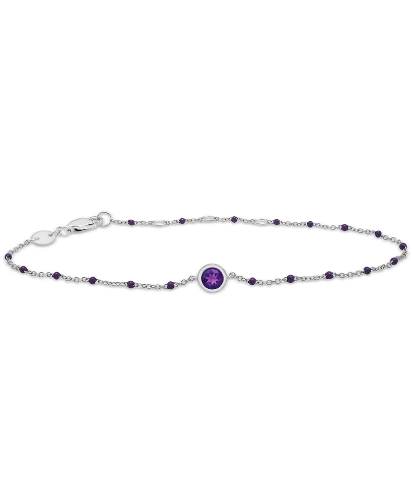 Amethyst (1/6 ct. t.w.) & Enamel Bead Link Bracelet in Sterling Silver