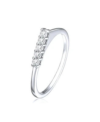 Rhodium-Plated with Cubic Zirconia Chevron Tower Slender Stacking Ring Sterling Silver