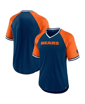 Men's Fanatics Navy, Orange Chicago Bears Second Wind Raglan V-Neck T-shirt