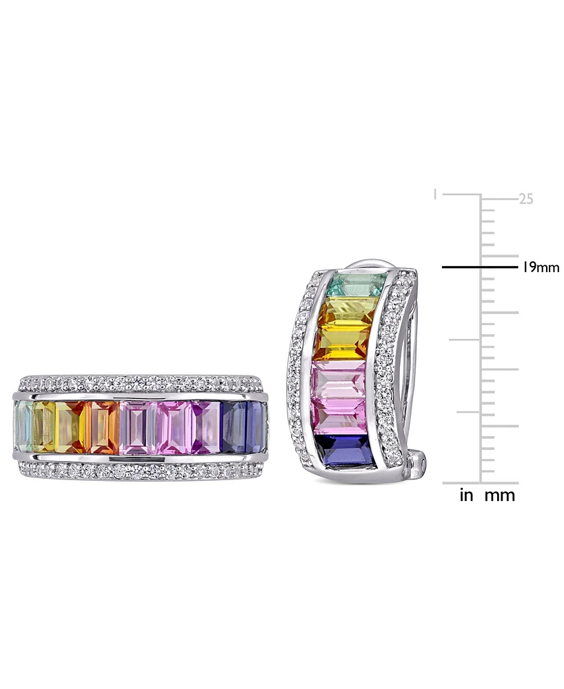 2-Pc. Set Lab-Grown Multi-Sapphire Baguette Ring & Matching Hoop Earrings (8-1/10 ct. t.w.) Sterling Silver