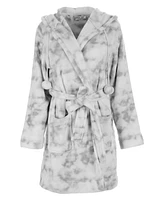 MeMoi Women's Marble Luxe Fleece Plush Pom Robe