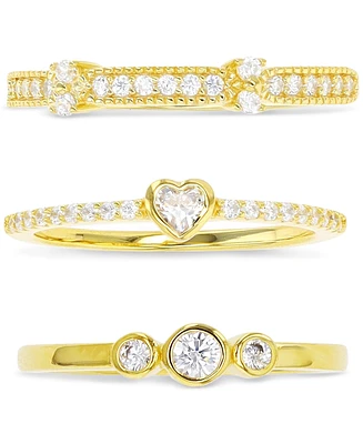 3-Pc. Set Cubic Zirconia Beaded, Heart, & Bezel Stack Rings