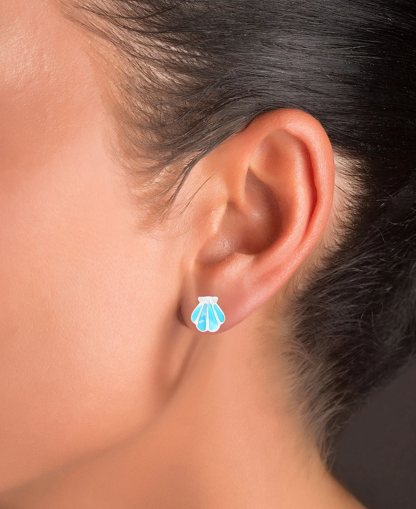 Macy's Larimar Shell Stud Earrings in Sterling Silver