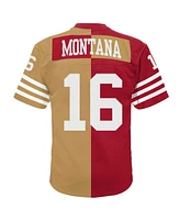 Men's Mitchell & Ness Joe Montana Scarlet, Gold San Francisco 49ers Big and Tall Split Legacy Retired Player Replica Jersey