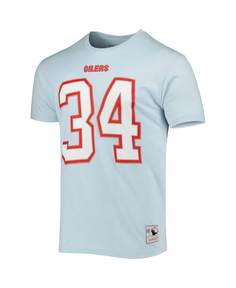 Men's Mitchell & Ness Earl Campbell Light Blue Houston Oilers Retired Player Logo Name and Number T-shirt