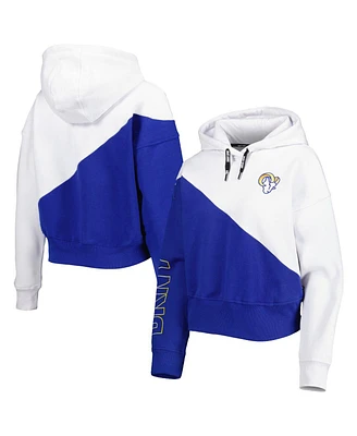 Women's Dkny Sport White and Royal Los Angeles Rams Bobbi Color Blocked Pullover Hoodie