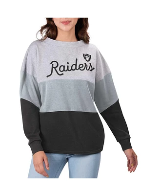 Women's Touch Heathered Gray, Black Las Vegas Raiders Outfield Deep V-Back Pullover Sweatshirt