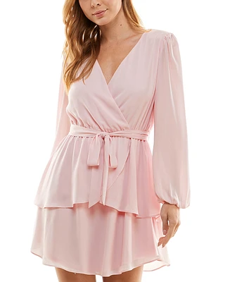 City Studios Juniors' Surplice-Neck Fit & Flare Dress