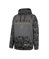 Men's Colosseum Charcoal Wisconsin Badgers Oht Military-Inspired Appreciation Camo Stack Raglan Pullover Hoodie