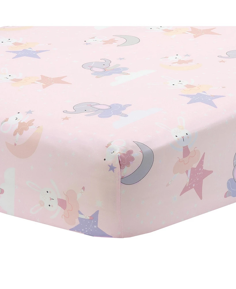 Bedtime Originals Tiny Dancer Elephant/Bunny Ballet Baby Fitted Crib Sheet - Pink