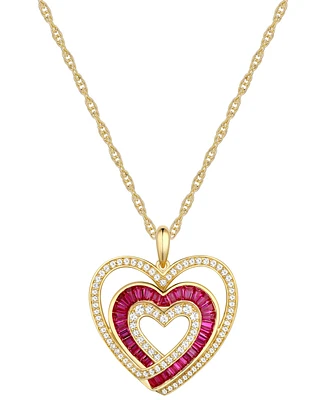Lab-Grown Ruby (1/2 ct. t.w.) & Lab-Grown White Sapphire (3/8 ct. t.w.) Triple Heart 18" Pendant Necklace in 14k Gold-Plated Sterling Silver