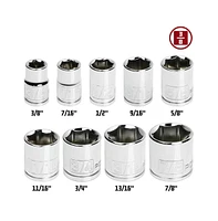 Powerbuilt 9 Piece 3/8 Inch Drive Sae 6 Point. Shallow Socket Set